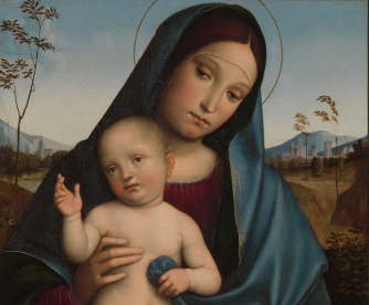 Madonna and Child (detail), c. 1490, Francesco Francia, via Wikimedia Commons