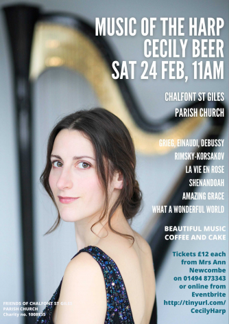 A celebration of music for the harp played by virtuoso, Cecily Beer, followed by coffee and cake. What Saturday mornings should be made of!