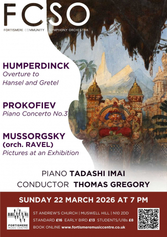 flyer for Fortismere Community Symphony Orchestra concert on 22nd March in Muswell Hill