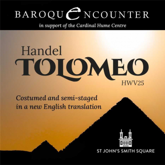 Handel's Tolomeo poster with silhouette of the Pyramids