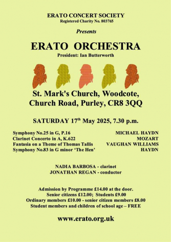 Flyer for 17th May 2025 Erato concert