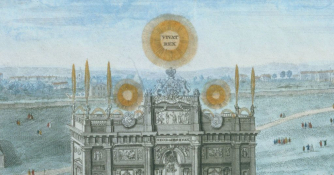 Detail Robert Wilkinson, A perspective view of the magnificent structure erected in the Green Park for the royal fireworks c.1749-c. Gerald Coke Handel Foundation