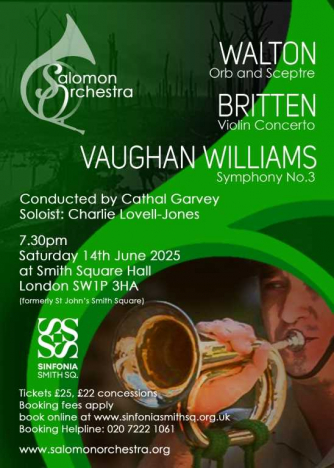 Concert flyer with the programms and a background image of WWI Bugler.