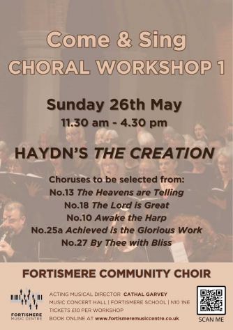 Details of Come & Sing Workshop in N10 Sunday 26th May - Choruses from Haydn's The Creation.