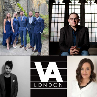 Visual with images of Apollo5, Paul Mealor, Joanna Gill and Henrik Dahlgren