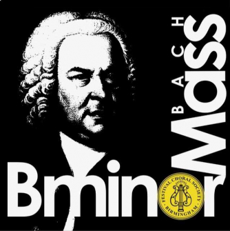 An image of Bach, the words Bach B minor Mass and the choir logo.