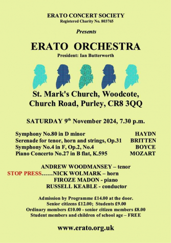 Flyer for 9th November 2024 concert