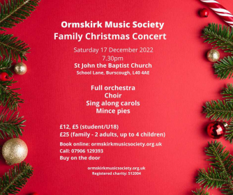 Event poster showing Christmas foliage and decorations