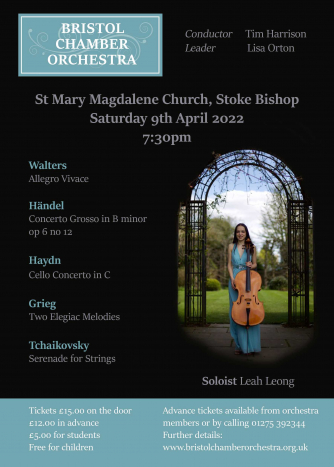 Leah Leong cellist and Bristol Chamber Orchestra