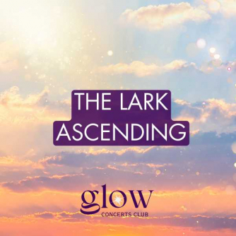 Text: "The Lark Ascending" on a photo of a sunset