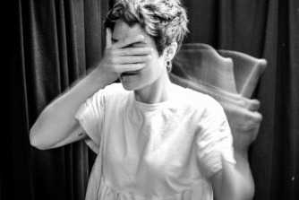 Black and white image of musician performing