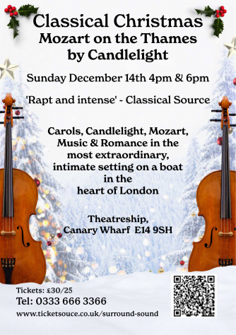 Carols, Candlelight, Music & Romance in the most extraordinary setting on a boat in the heart of London. One night. One boat. Endless magic.